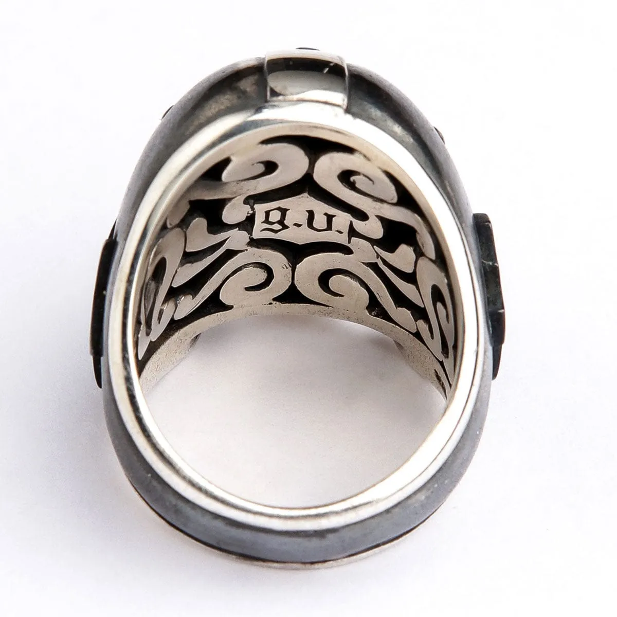 Motorcycle Helmet Route 66 Sterling Silver Biker Ring