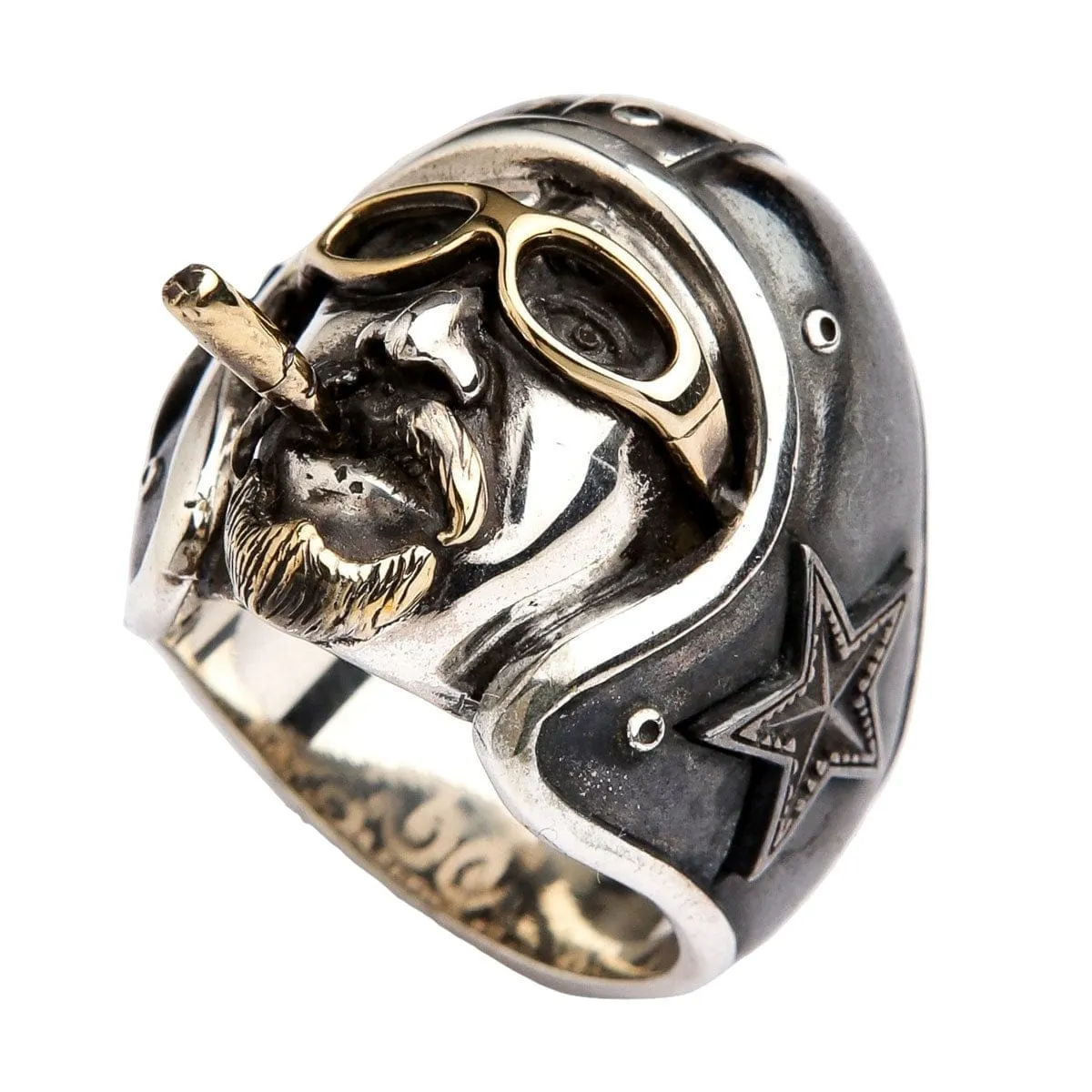 Motorcycle Helmet Route 66 Sterling Silver Biker Ring