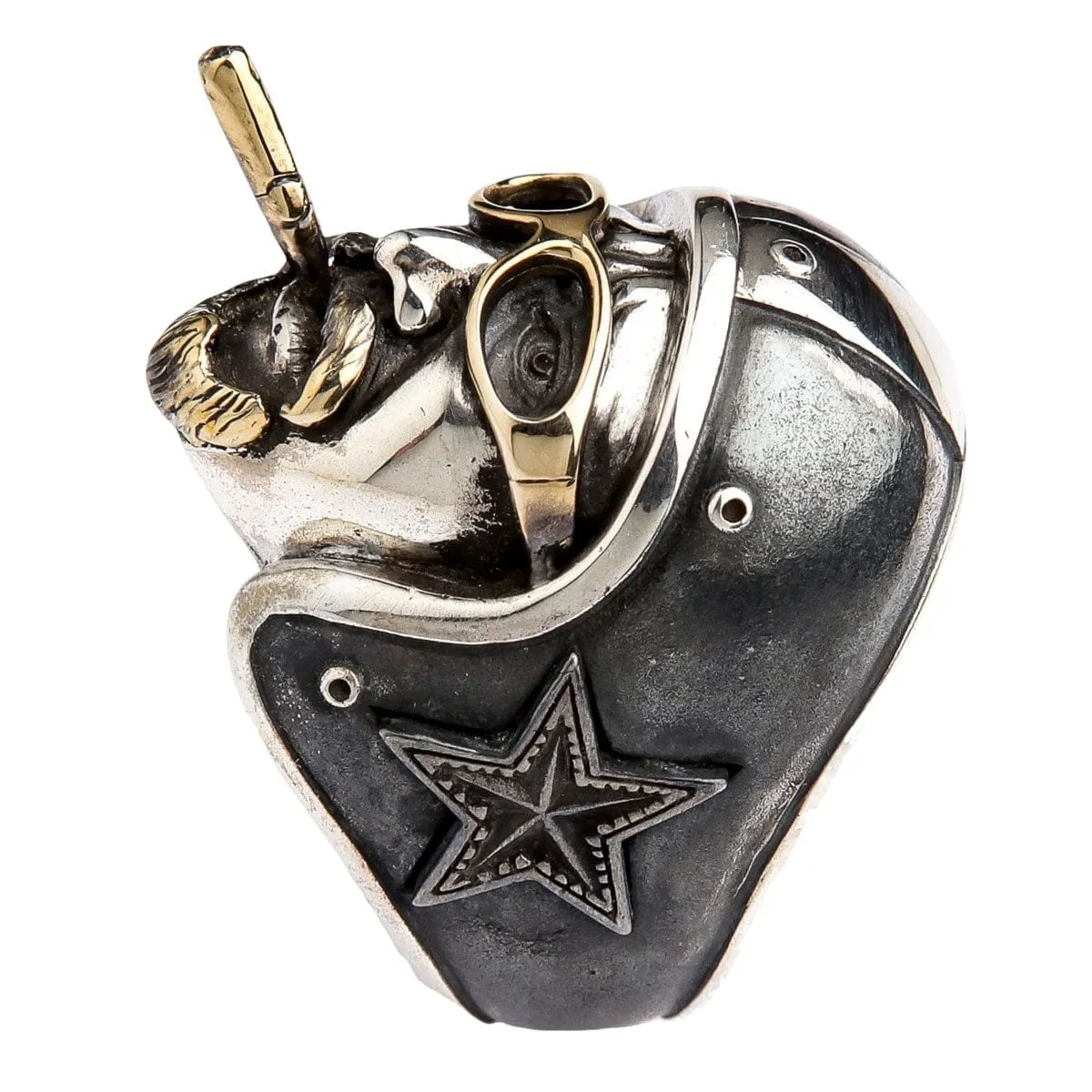 Motorcycle Helmet Route 66 Sterling Silver Biker Ring