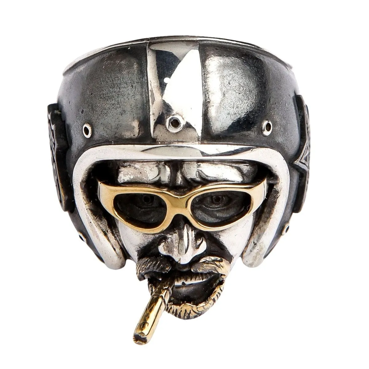 Motorcycle Helmet Route 66 Sterling Silver Biker Ring