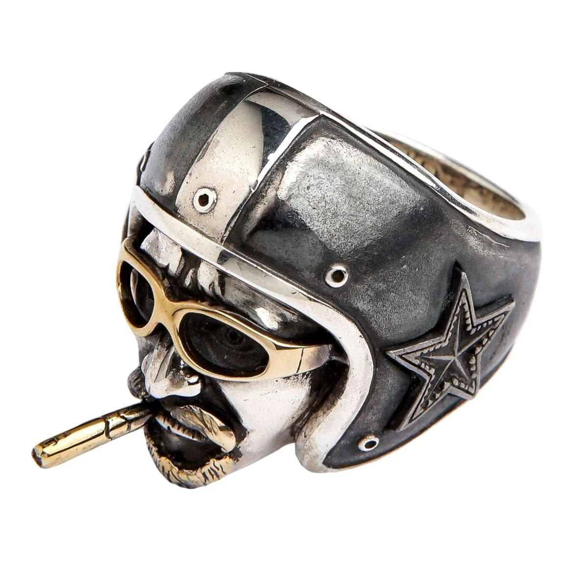 Motorcycle Helmet Route 66 Sterling Silver Biker Ring