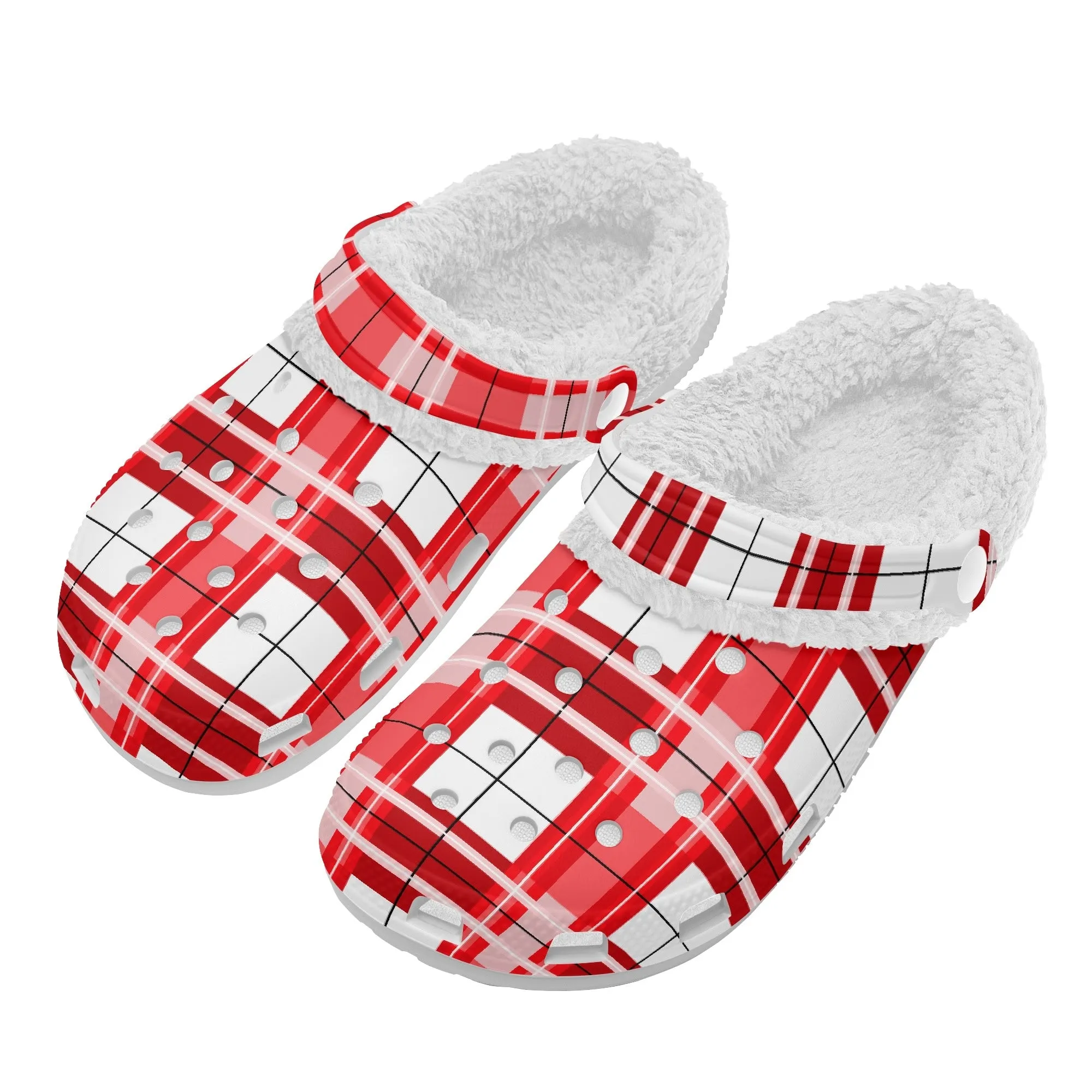 ✨'Mull Sky' Happy Tartan® Adult Clogs With White Fleece Fur Lining✨