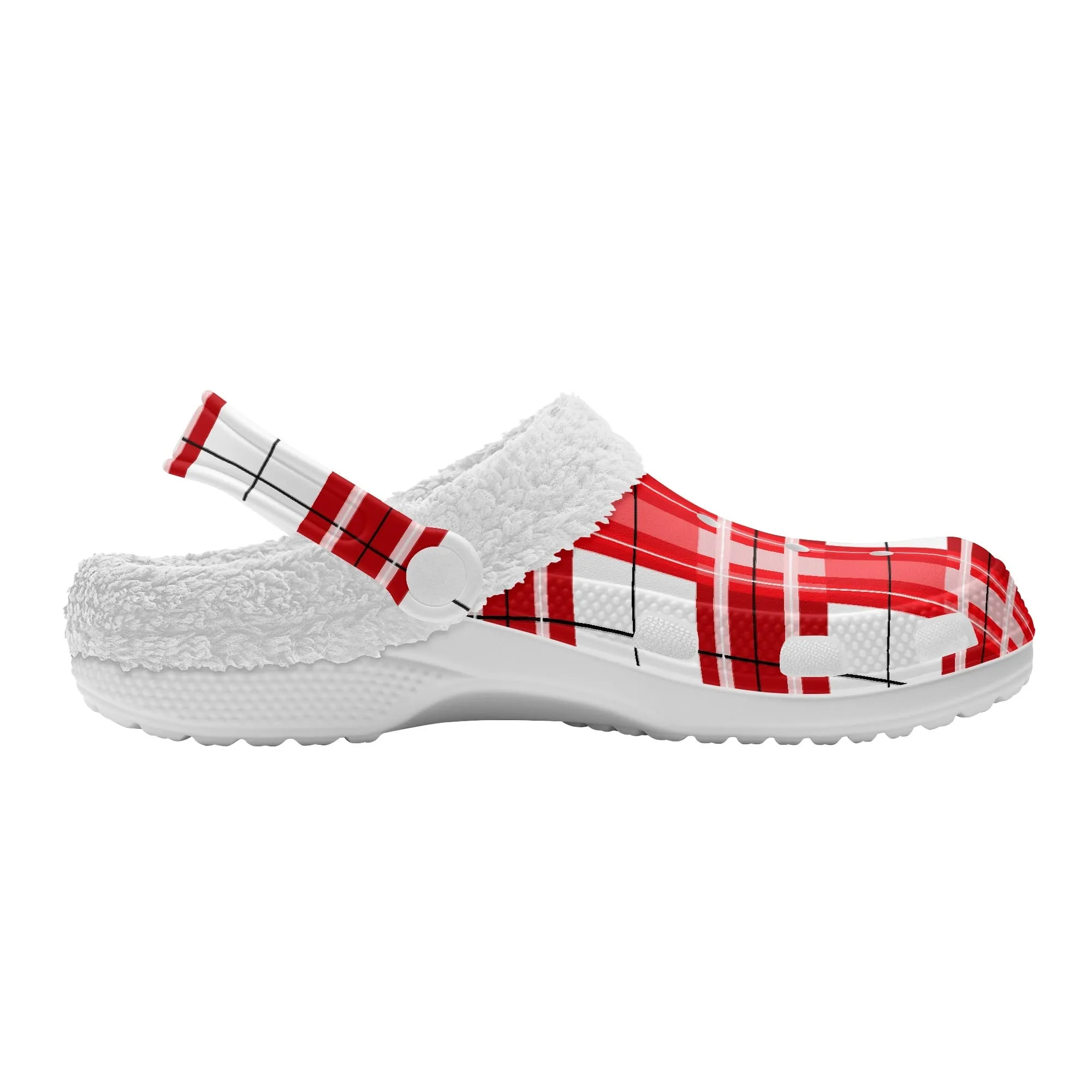 ✨'Mull Sky' Happy Tartan® Adult Clogs With White Fleece Fur Lining✨
