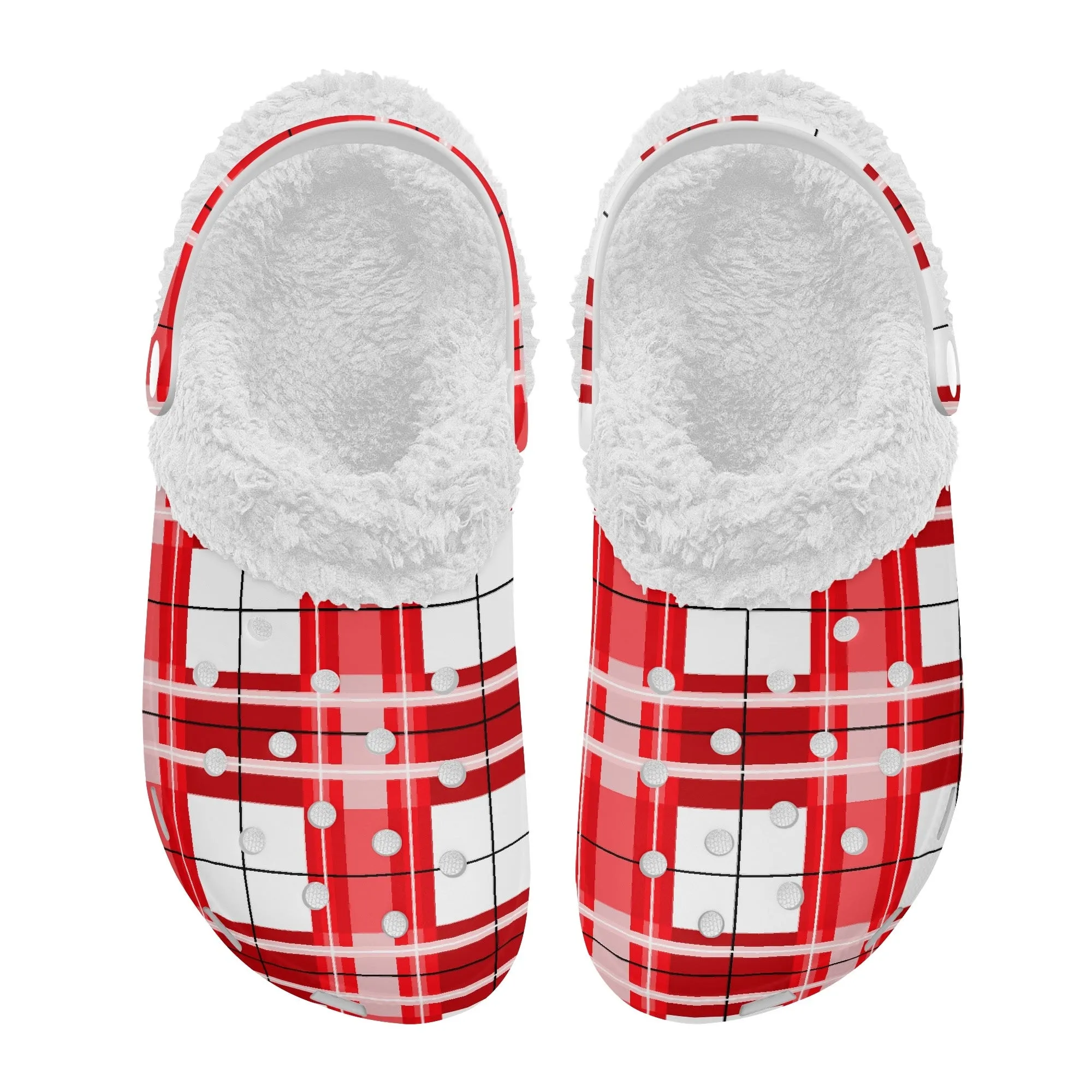 ✨'Mull Sky' Happy Tartan® Adult Clogs With White Fleece Fur Lining✨