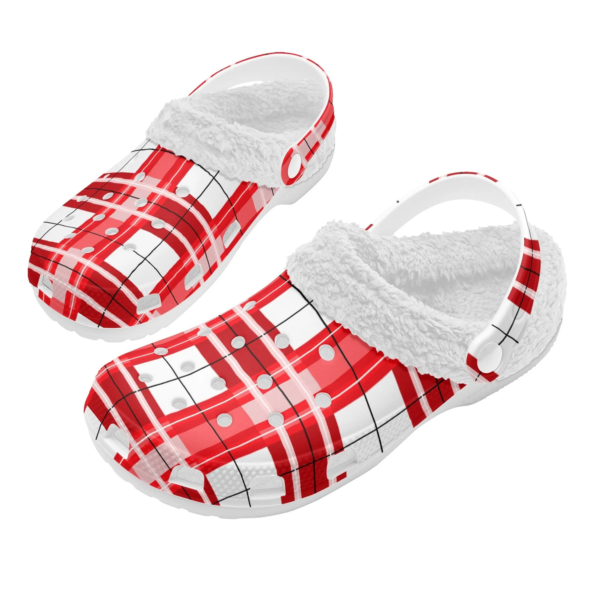 ✨'Mull Sky' Happy Tartan® Adult Clogs With White Fleece Fur Lining✨
