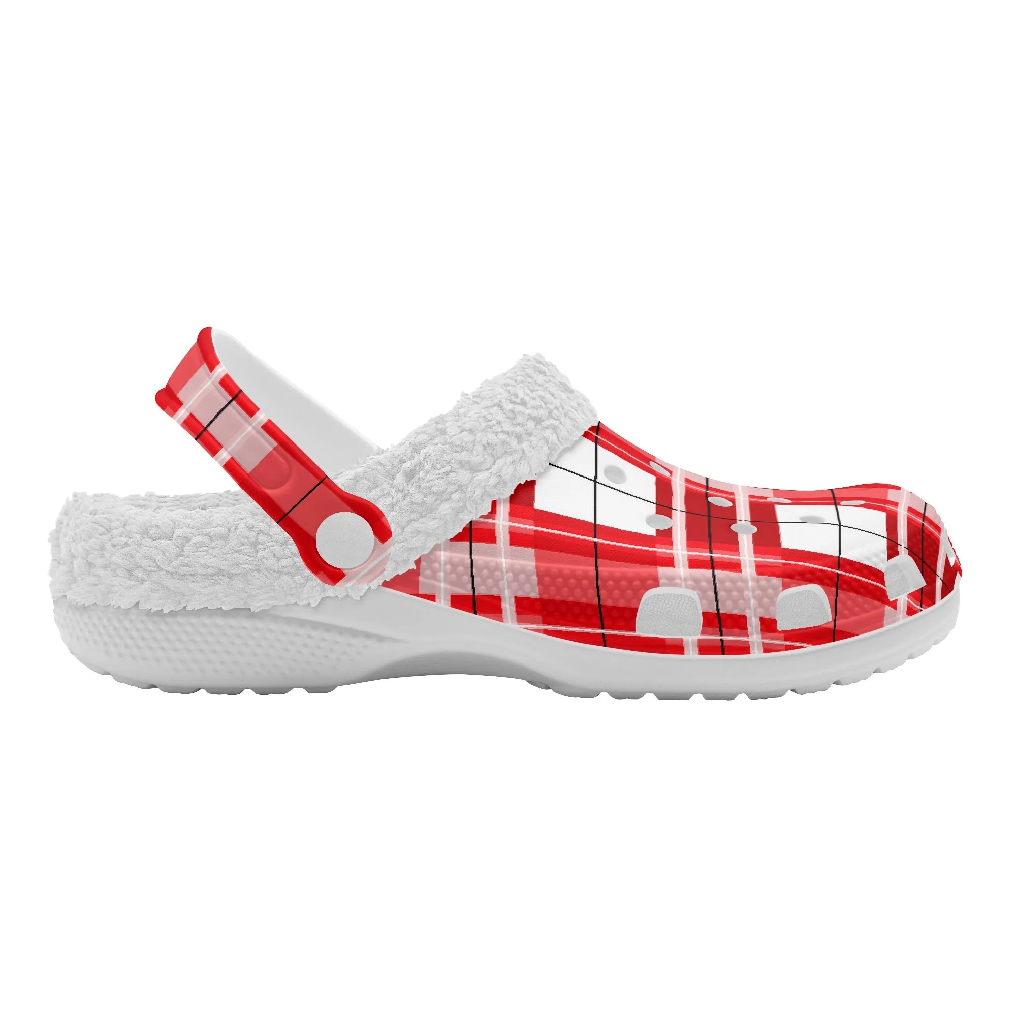 ✨'Mull Sky' Happy Tartan® Adult Clogs With White Fleece Fur Lining✨