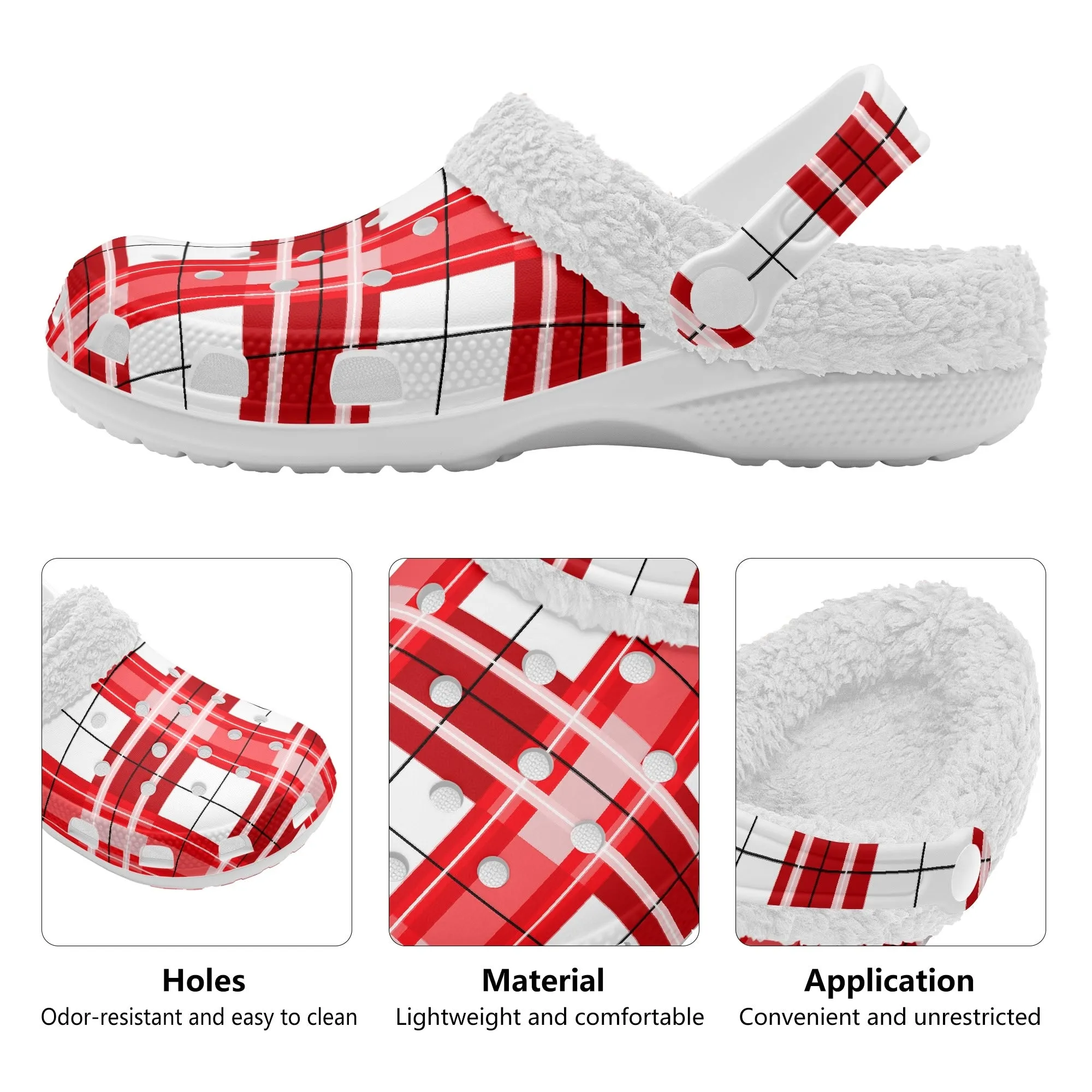 ✨'Mull Sky' Happy Tartan® Adult Clogs With White Fleece Fur Lining✨