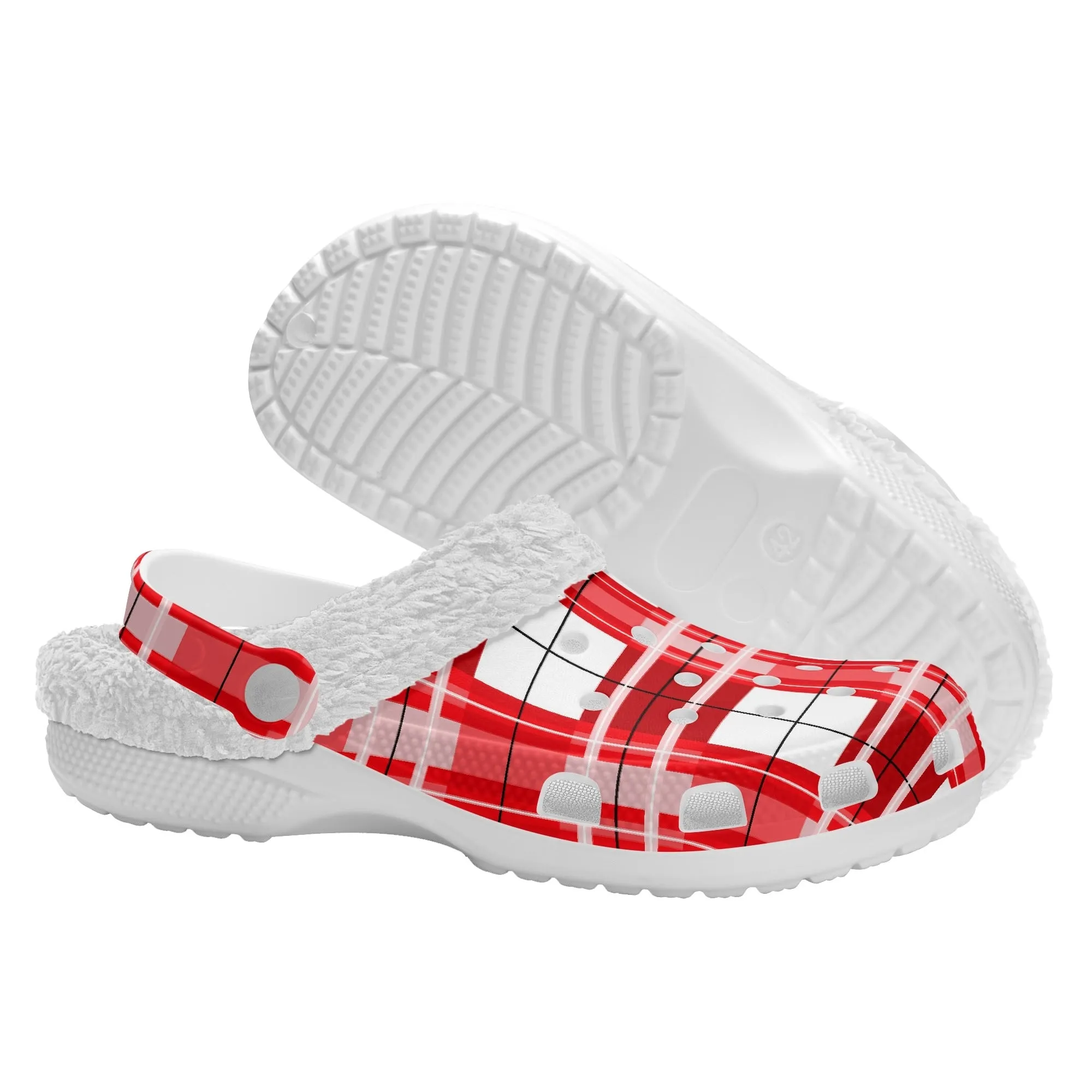 ✨'Mull Sky' Happy Tartan® Adult Clogs With White Fleece Fur Lining✨
