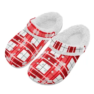 ✨'Mull Sky' Happy Tartan® Adult Clogs With White Fleece Fur Lining✨