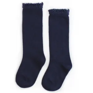 Navy Lace Top Knee High Socks