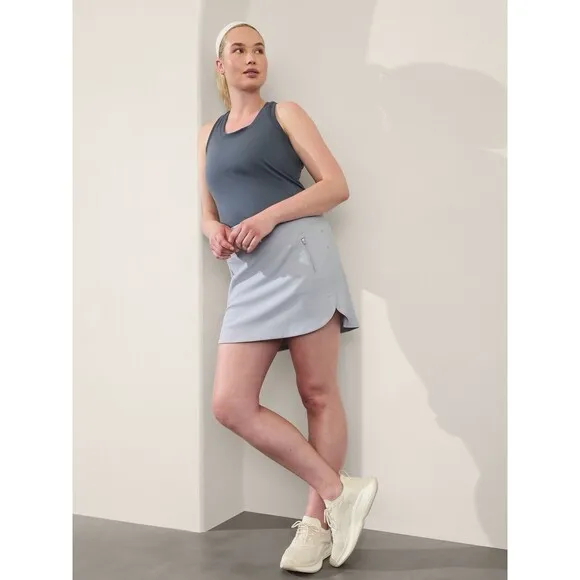 NWT ATHLETA Fairway Golf Skort 18&quot; Women's Sz 1X Light Gray Tennis Skirt Pockets