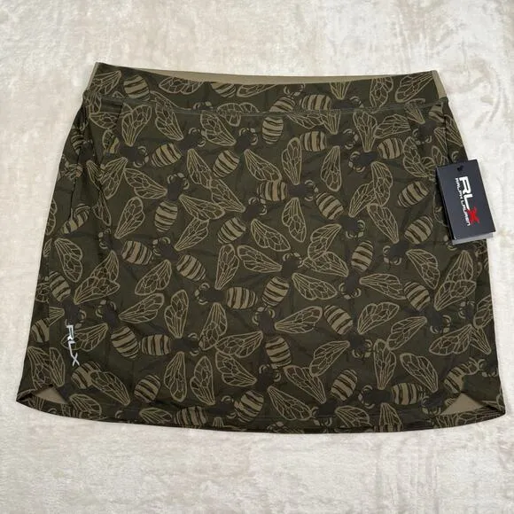 NWT Ralph Lauren RLX Golf Skirt Skort Brown Bees Camo Women's Size Large