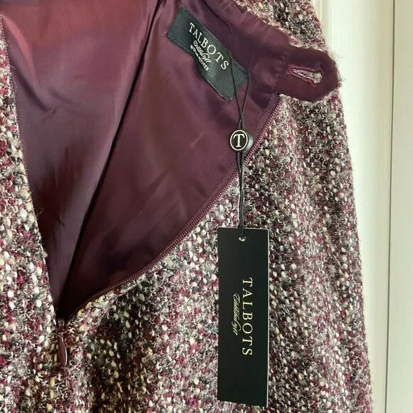 NWT Talbots Women 16WP Purple Herringbone Wool Blend Knee Length Pencil Skirt