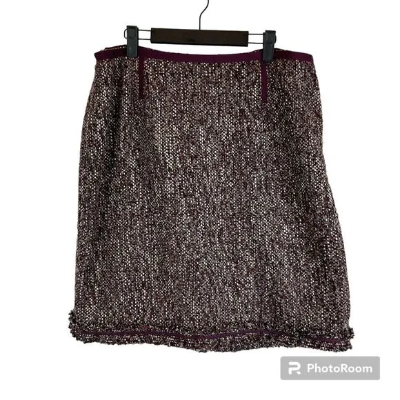 NWT Talbots Women 16WP Purple Herringbone Wool Blend Knee Length Pencil Skirt