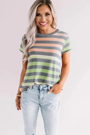 Orange Stripes Shift Short Sleeve Top