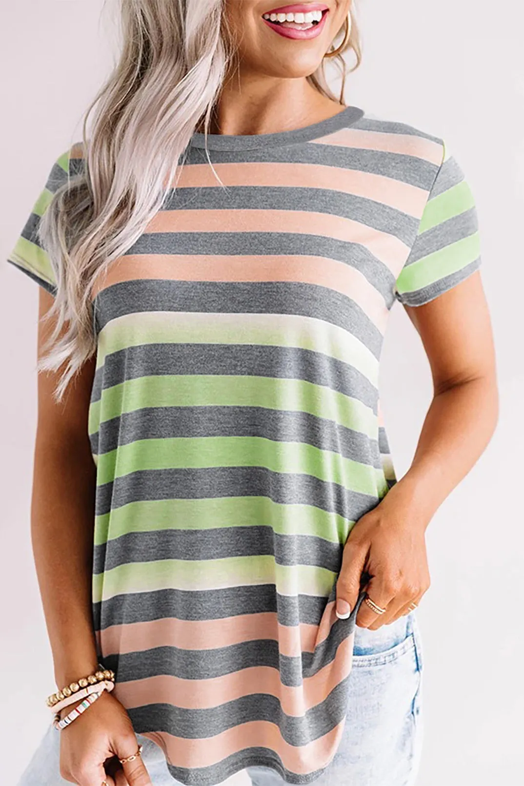 Orange Stripes Shift Short Sleeve Top