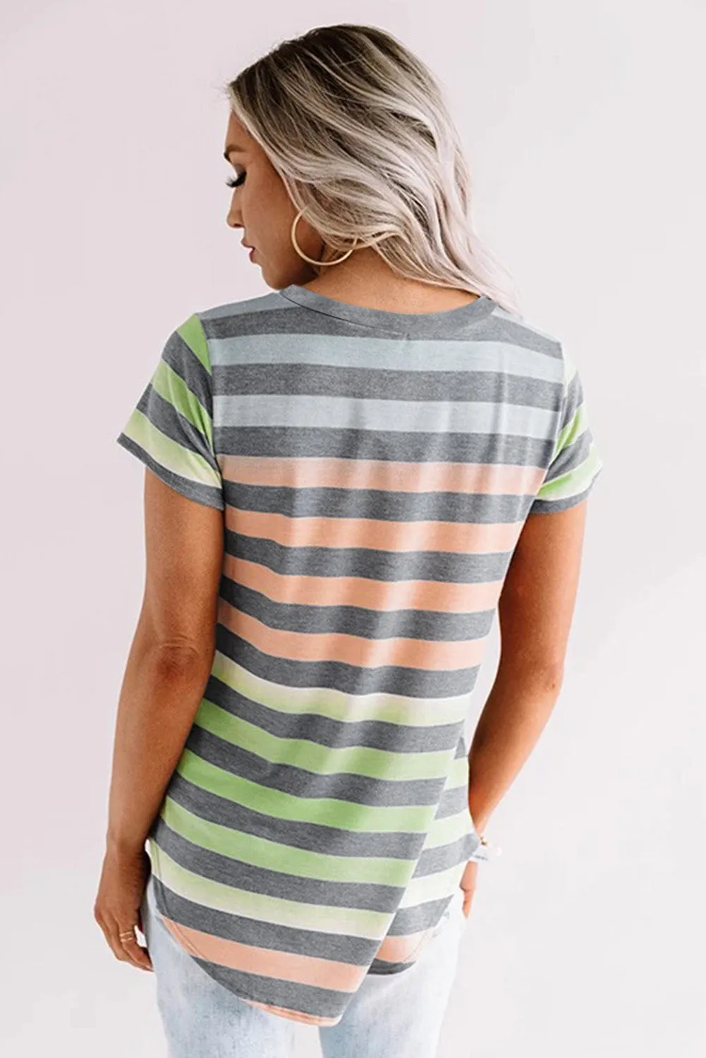 Orange Stripes Shift Short Sleeve Top
