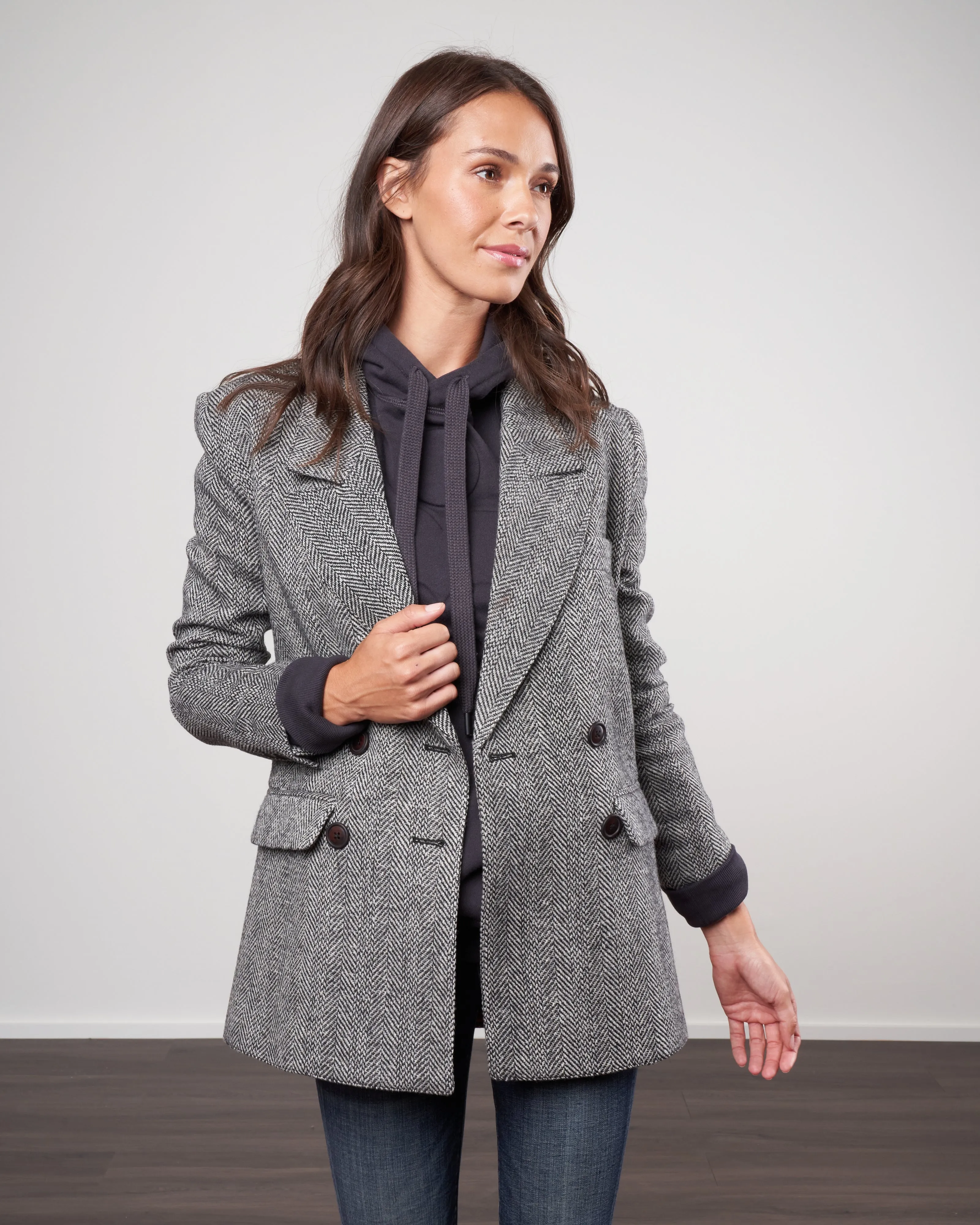 oversized db blazer - black/ivory herringbone