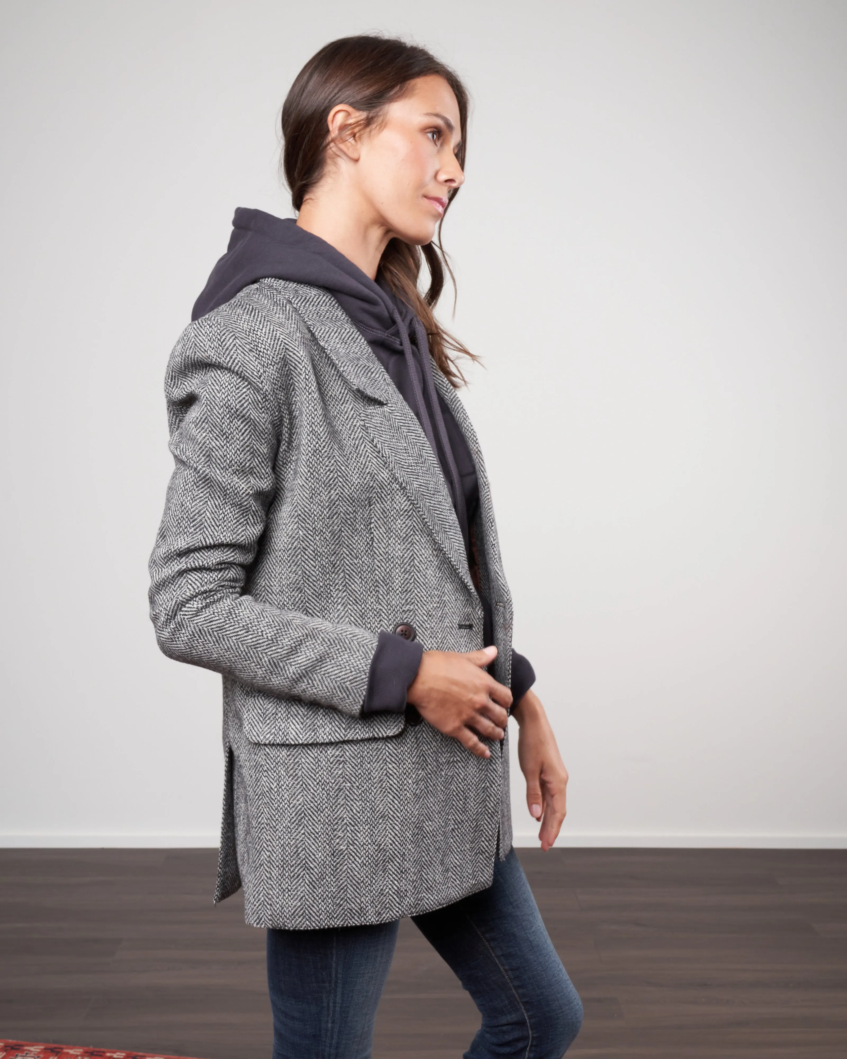 oversized db blazer - black/ivory herringbone