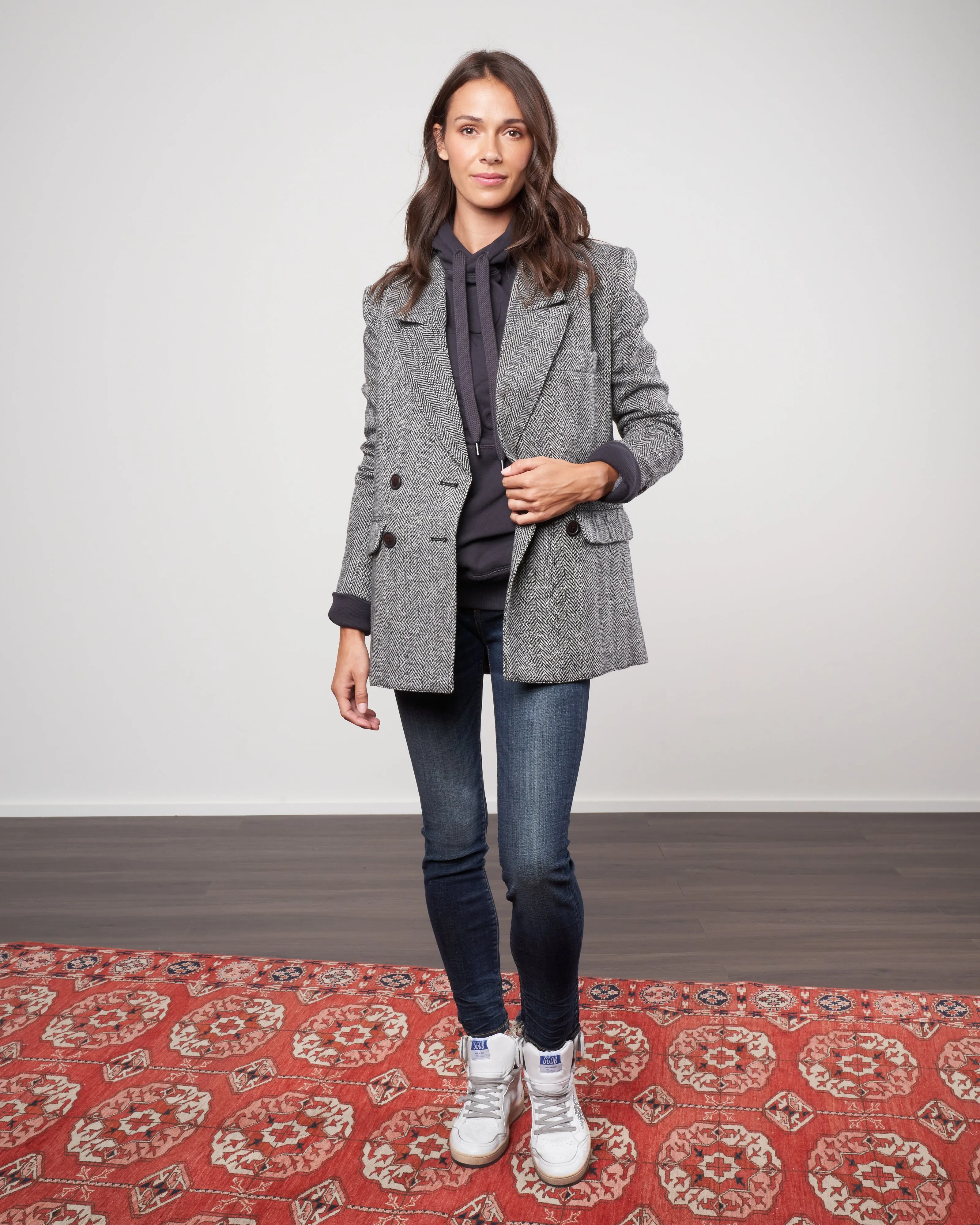 oversized db blazer - black/ivory herringbone