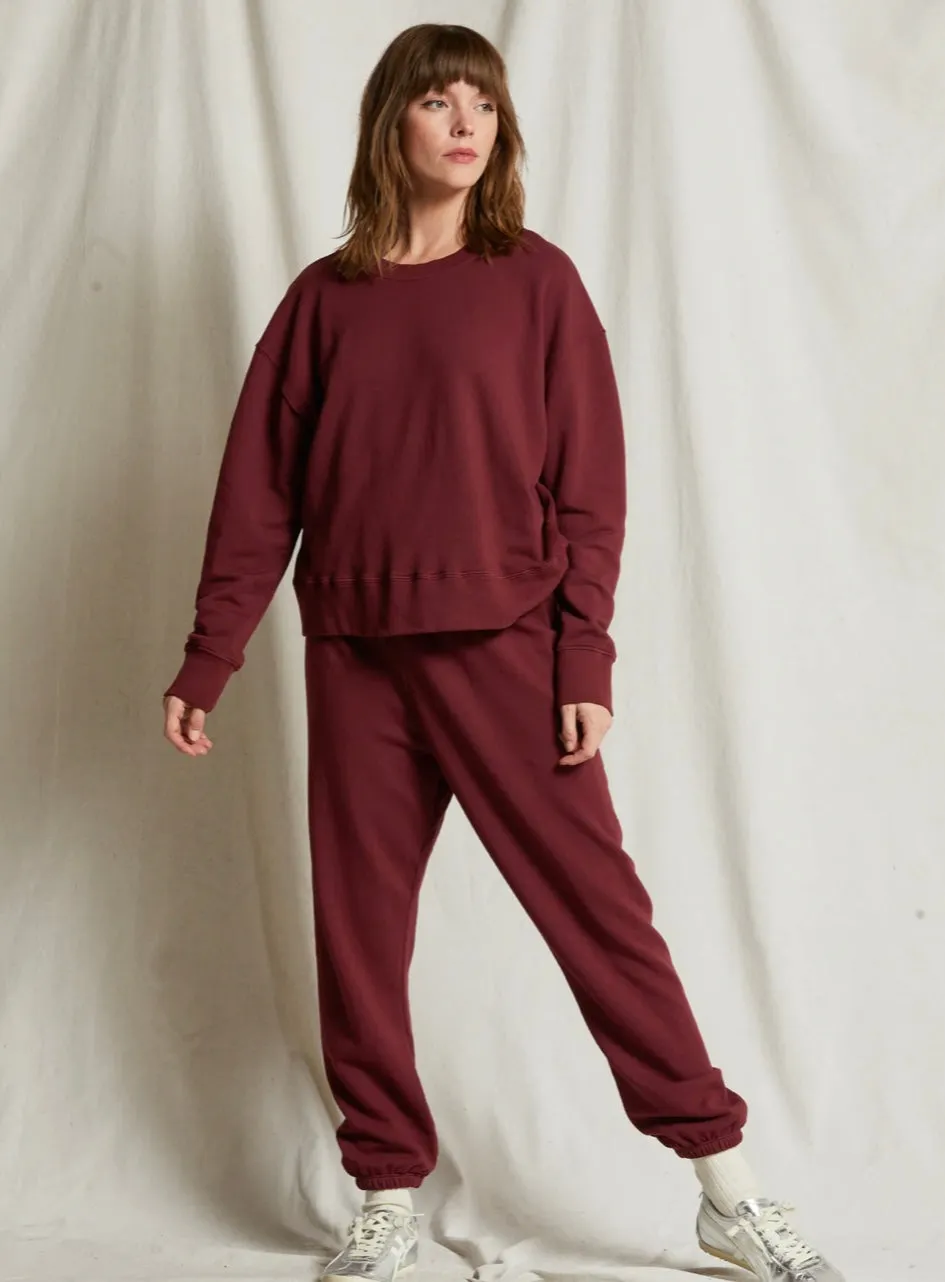 Perfect White Tee - Johnny Easy Sweatpant - Cranberry