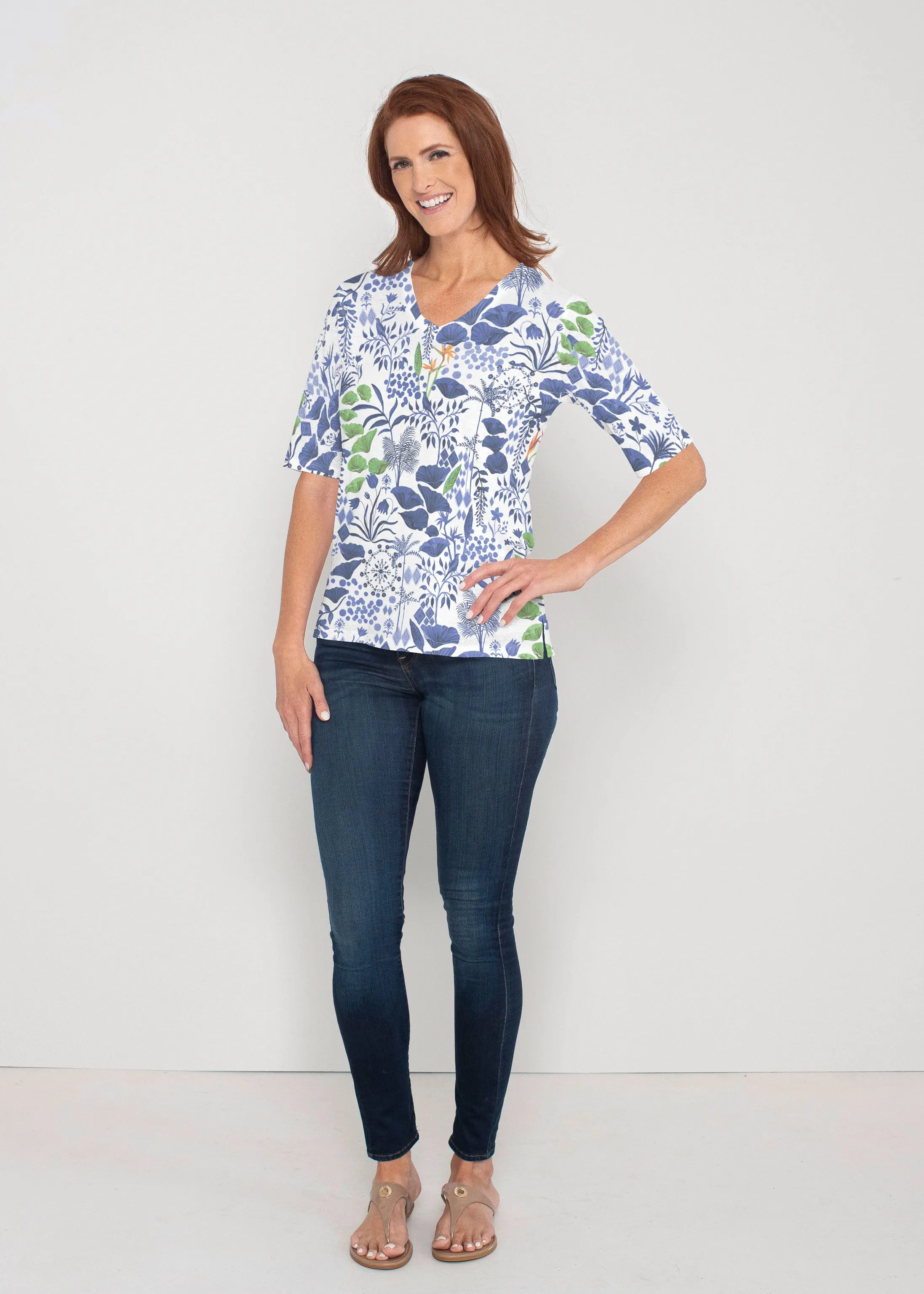Petals (8141) ~ Signature Elbow Sleeve V-Neck Top