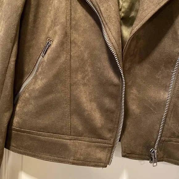 Philosophy S Olive Green Faux Suede Biker Jacket