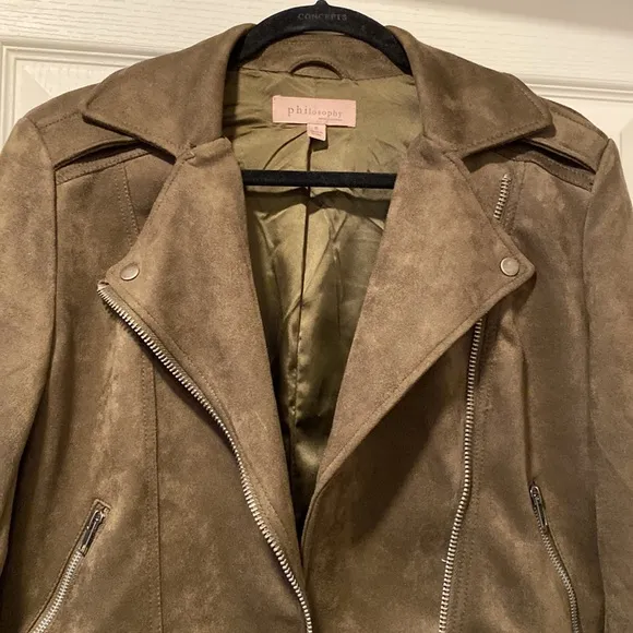 Philosophy S Olive Green Faux Suede Biker Jacket