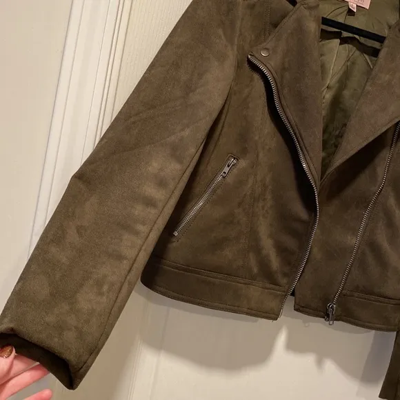 Philosophy S Olive Green Faux Suede Biker Jacket