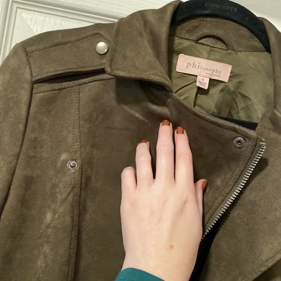 Philosophy S Olive Green Faux Suede Biker Jacket