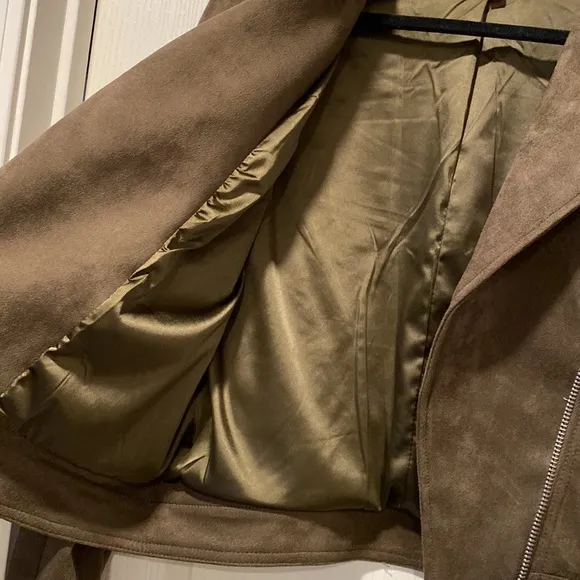 Philosophy S Olive Green Faux Suede Biker Jacket