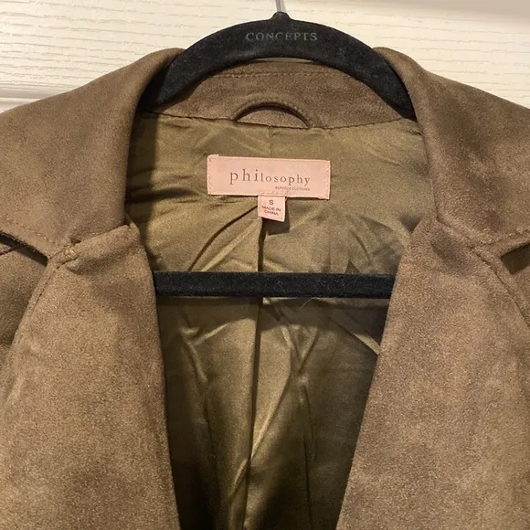 Philosophy S Olive Green Faux Suede Biker Jacket