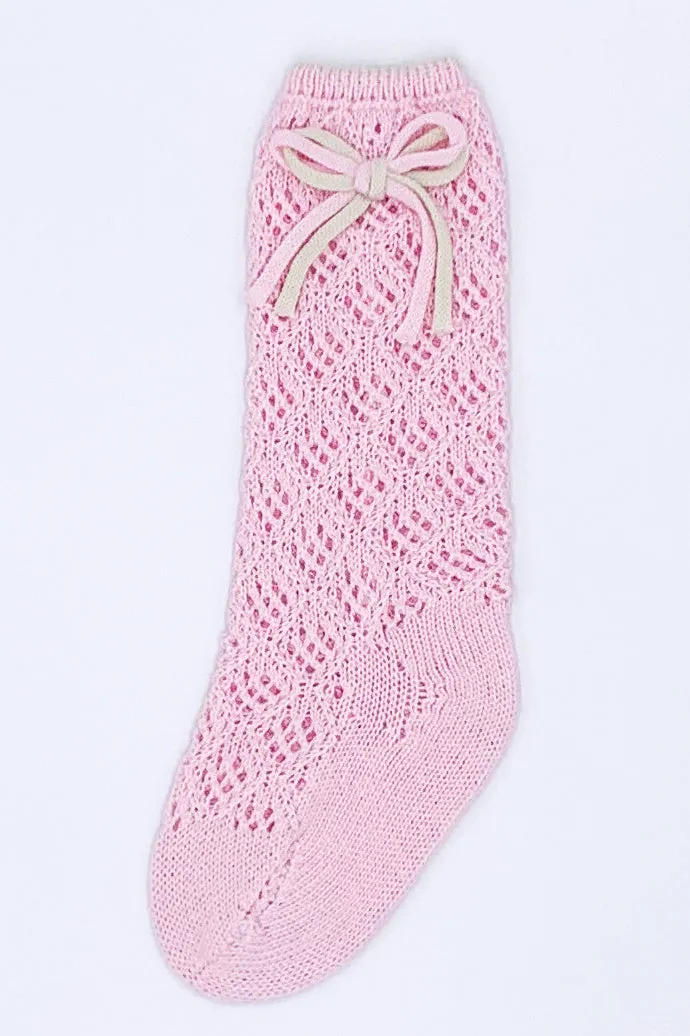 Pink & Cream Pointelle Knee High Socks