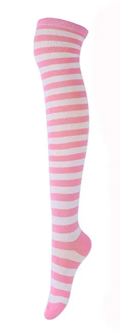 Pink White Striped Stockings