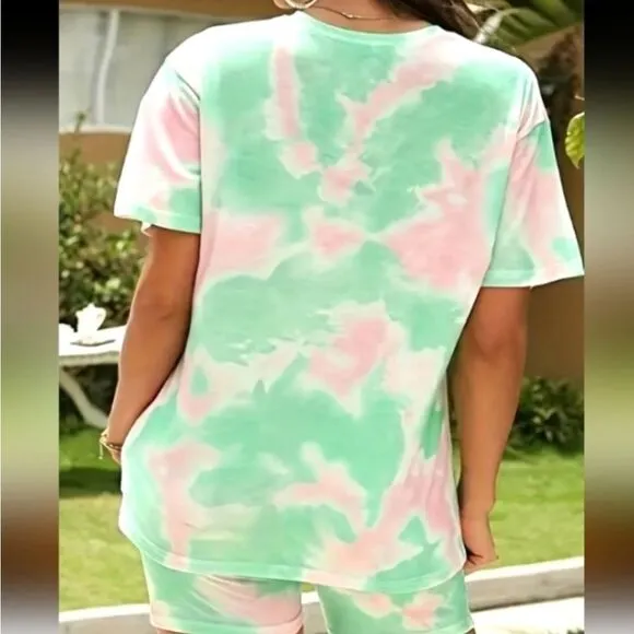 Plus Size Tie Dye Short Sleeve Top &amp; Biker Short Sz 1X