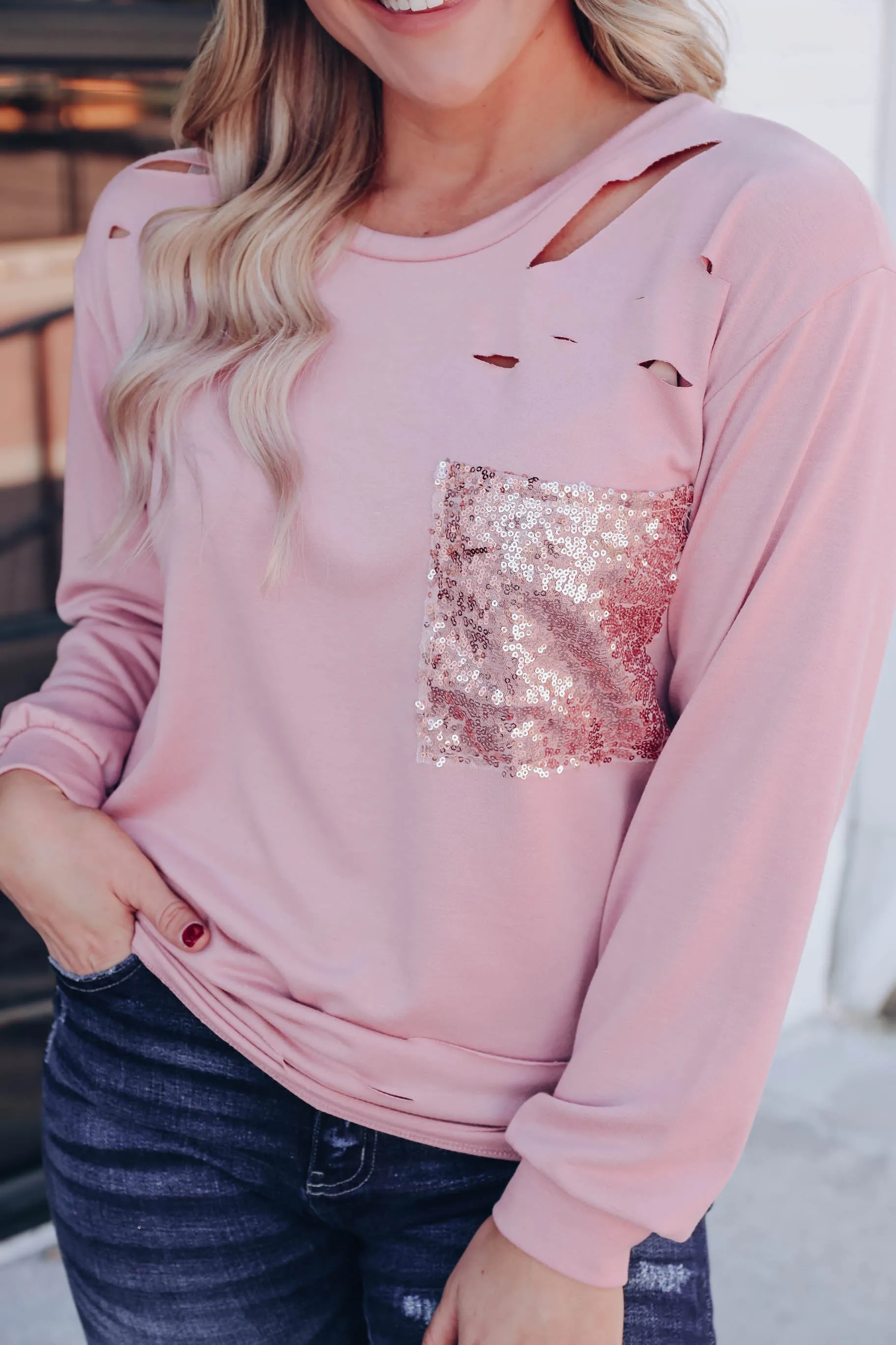Pocket Full of Shimmer Top - Mauve