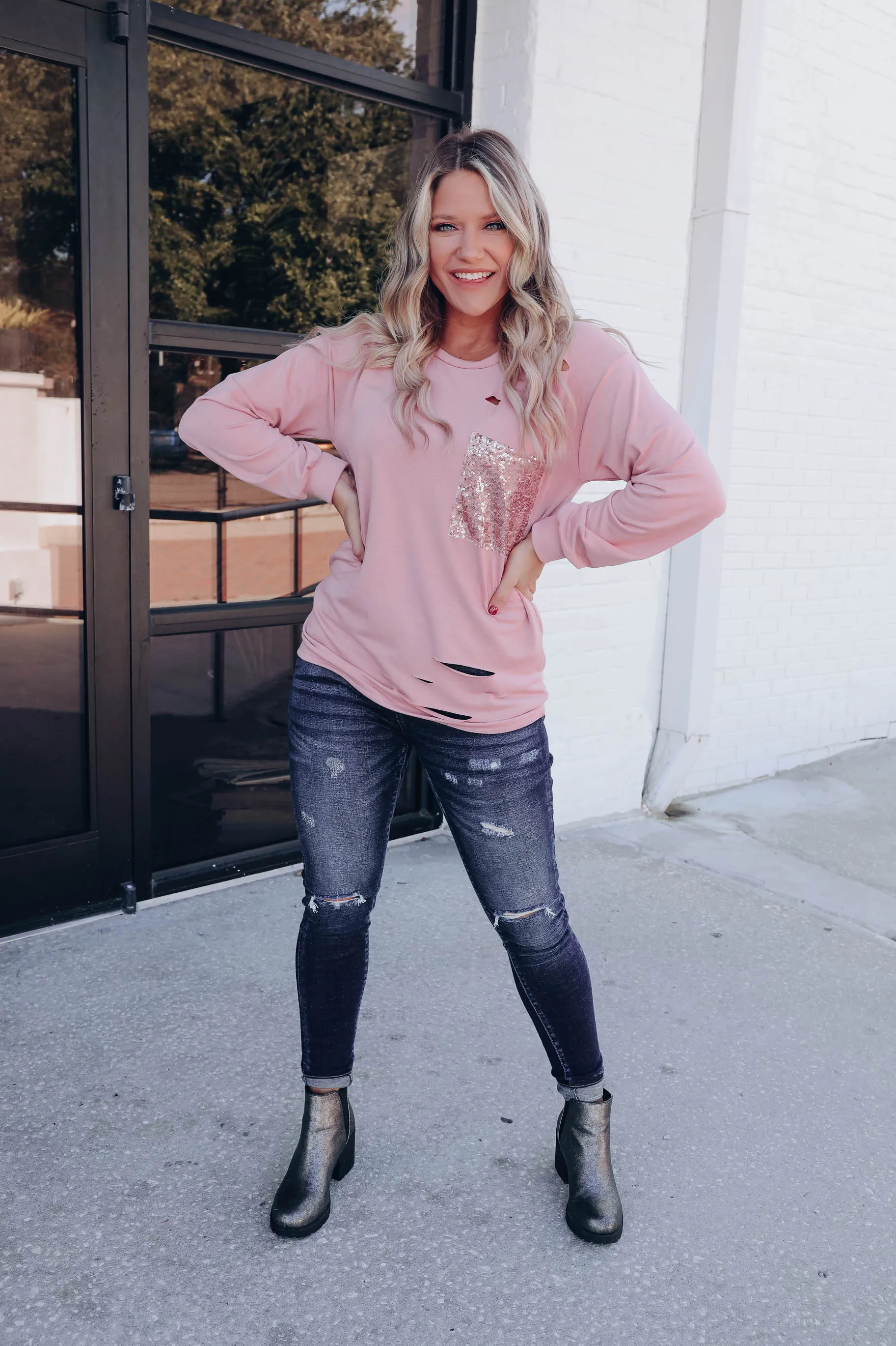 Pocket Full of Shimmer Top - Mauve