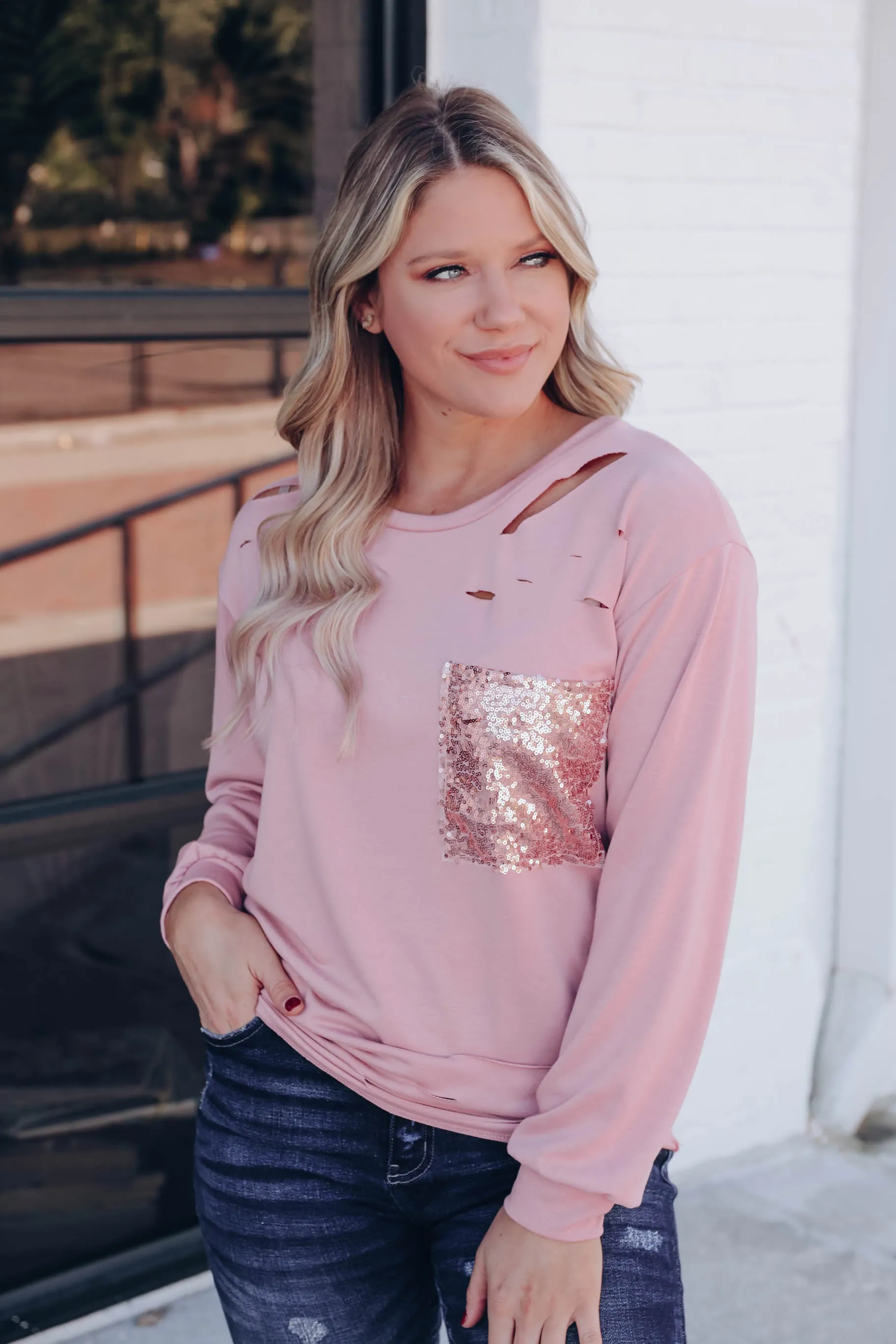 Pocket Full of Shimmer Top - Mauve