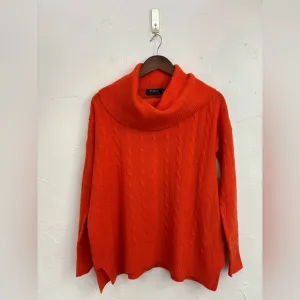 POLO RALPH LAUREN Cashmere Cable Knit Sweater Women Orange Wool Cowl Turtleneck