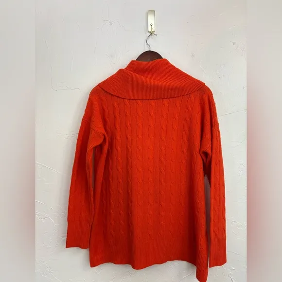 POLO RALPH LAUREN Cashmere Cable Knit Sweater Women Orange Wool Cowl Turtleneck
