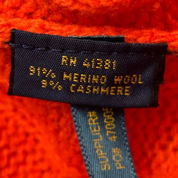 POLO RALPH LAUREN Cashmere Cable Knit Sweater Women Orange Wool Cowl Turtleneck