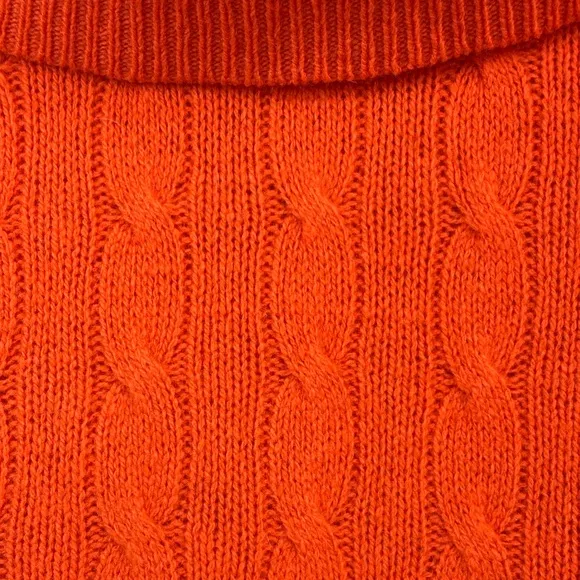 POLO RALPH LAUREN Cashmere Cable Knit Sweater Women Orange Wool Cowl Turtleneck