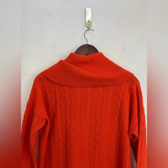 POLO RALPH LAUREN Cashmere Cable Knit Sweater Women Orange Wool Cowl Turtleneck