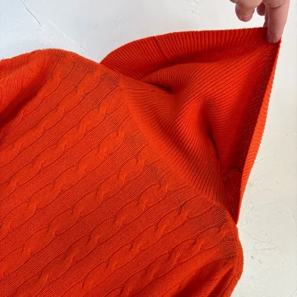 POLO RALPH LAUREN Cashmere Cable Knit Sweater Women Orange Wool Cowl Turtleneck