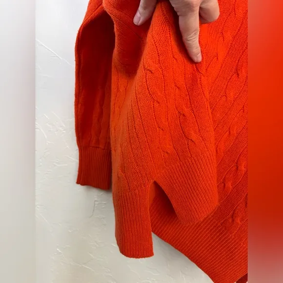 POLO RALPH LAUREN Cashmere Cable Knit Sweater Women Orange Wool Cowl Turtleneck