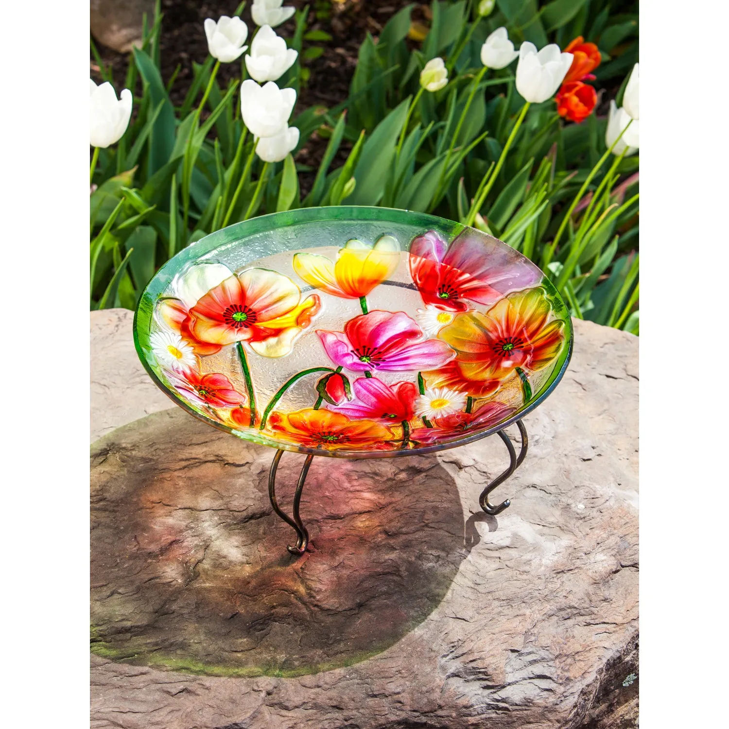Poppies 18" Glass Birdbath,2gb680