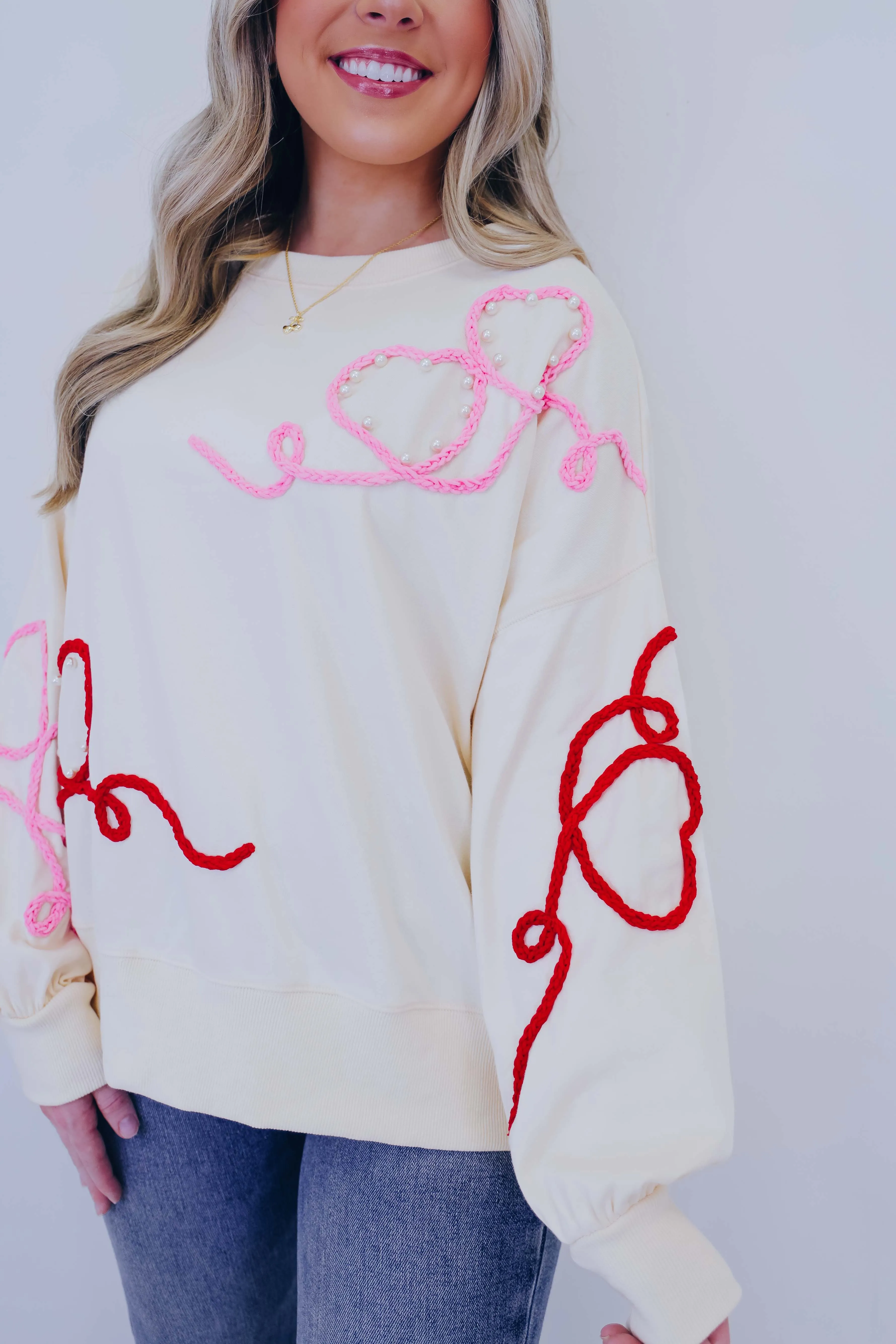 Pulling At My Heartstrings Embroidered Sweatshirt