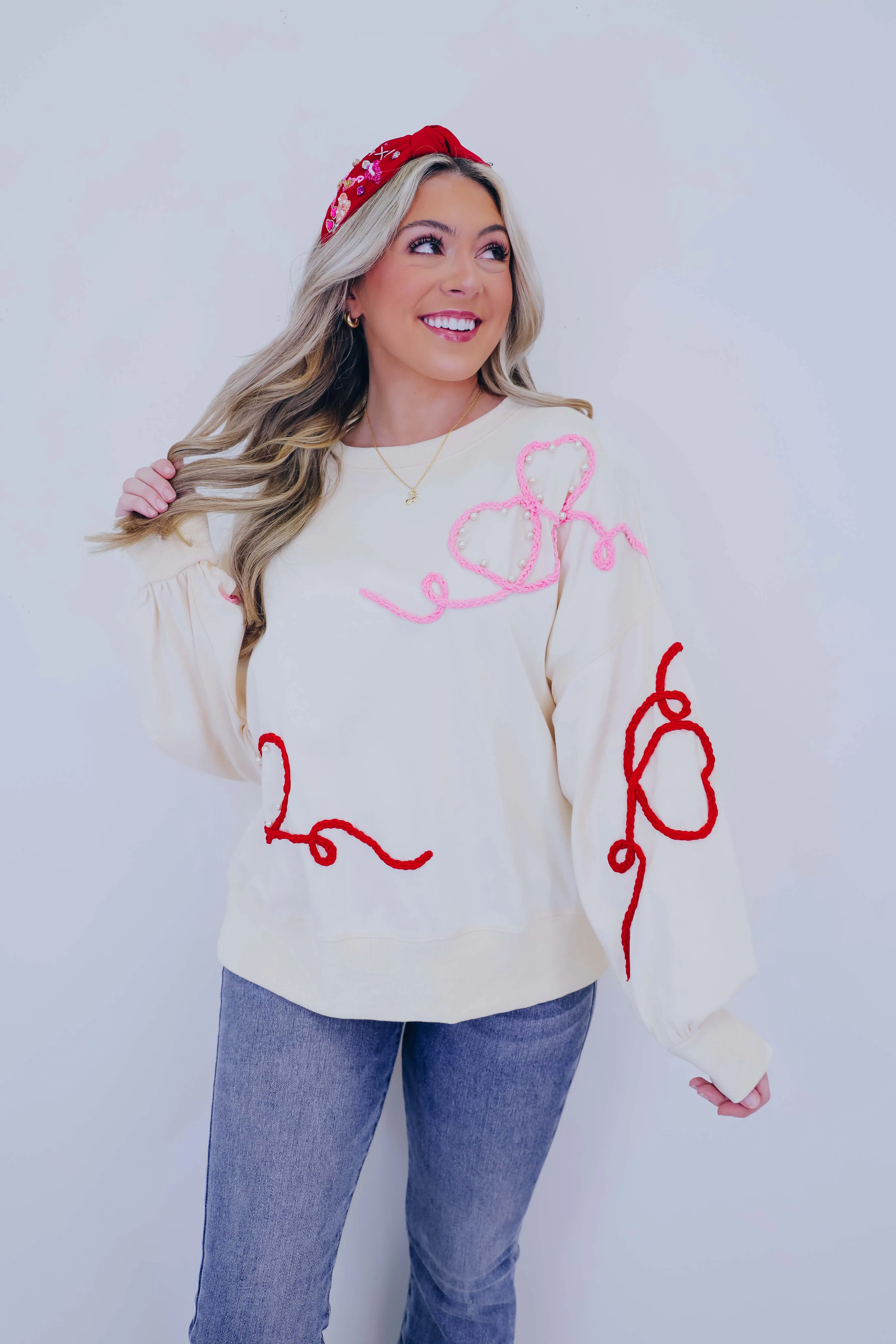 Pulling At My Heartstrings Embroidered Sweatshirt