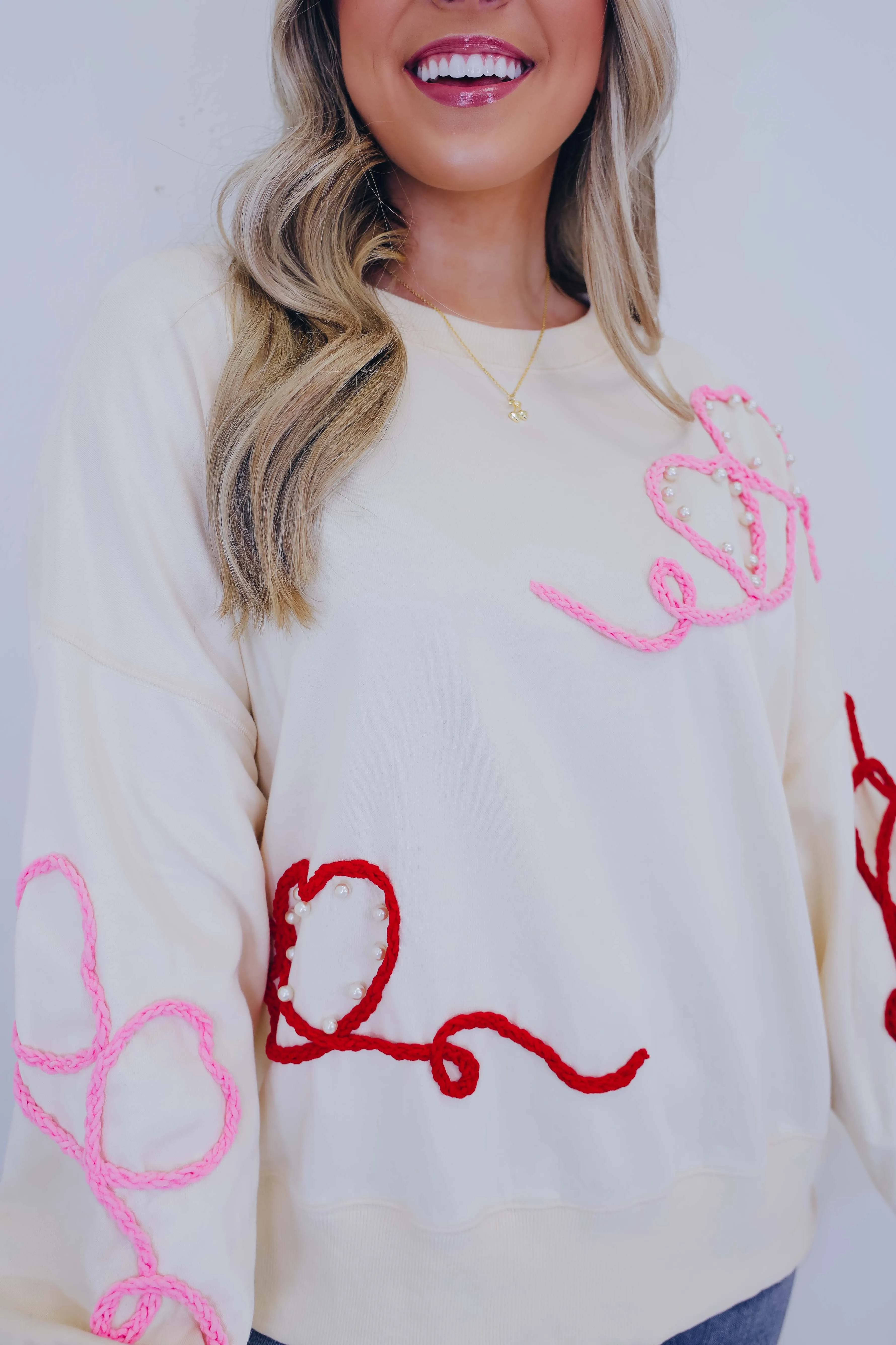 Pulling At My Heartstrings Embroidered Sweatshirt
