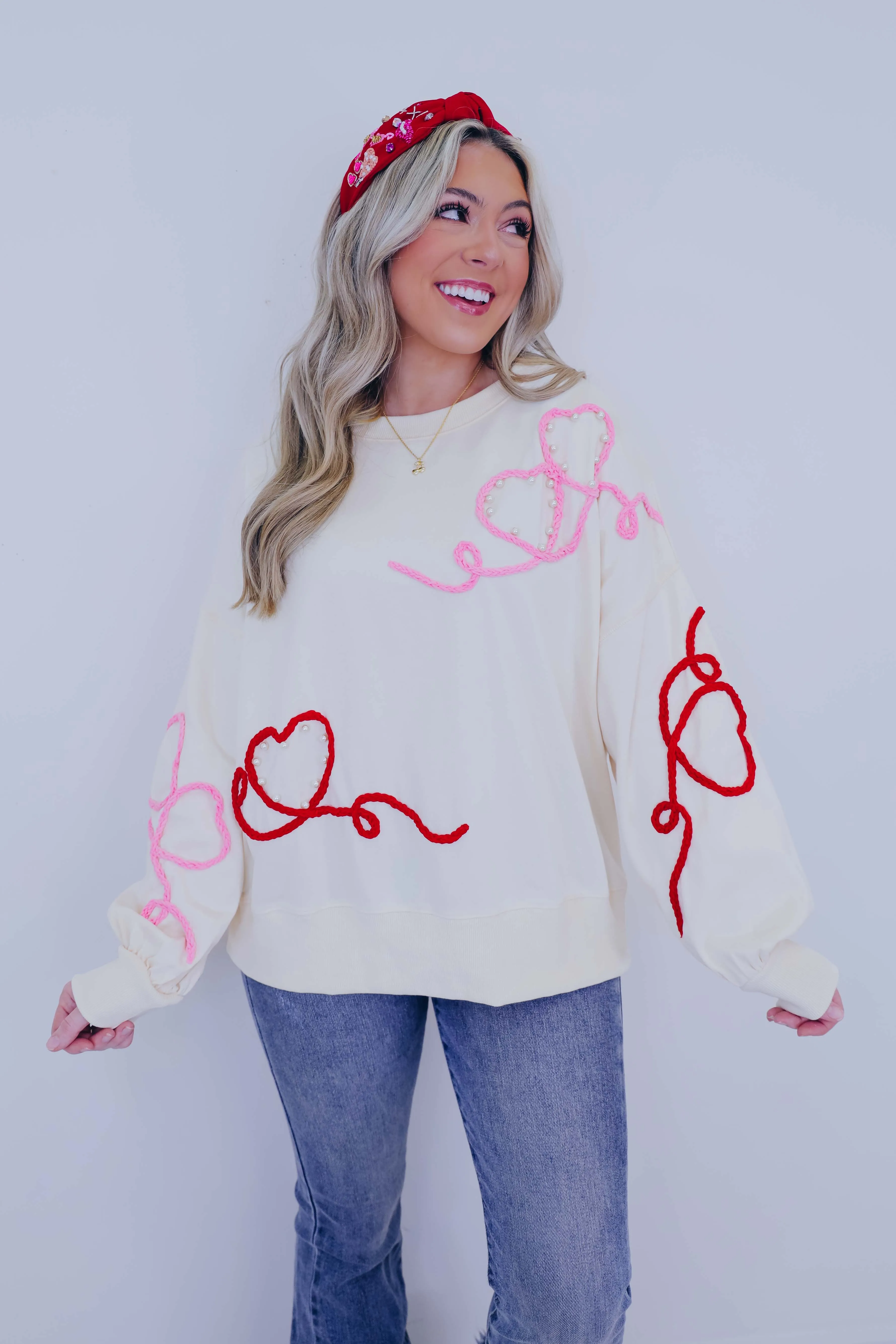 Pulling At My Heartstrings Embroidered Sweatshirt